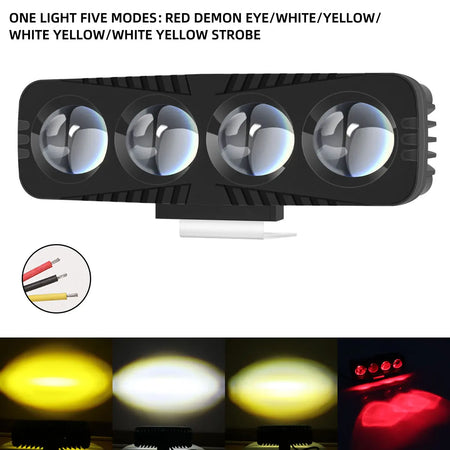 Kevanly Motorcycle LED Spotlight &ndash; Dual Color White Yellow Flashing Fog Light No Switch