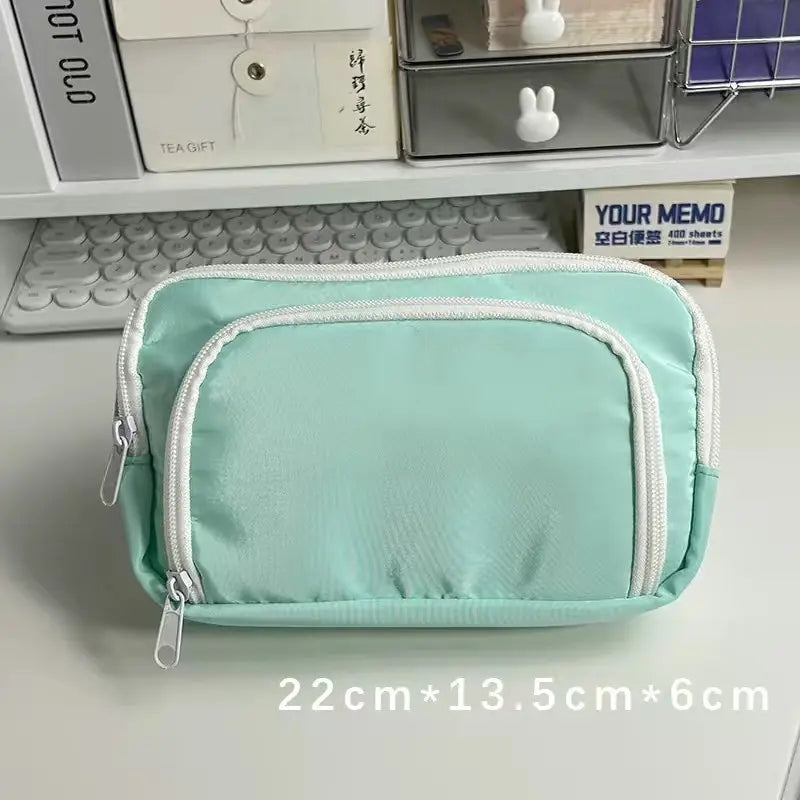 Kawaii Pencil Case | 3 Layer Cute Pen Bag | Large Capacity Korean Organizer No logo-Green