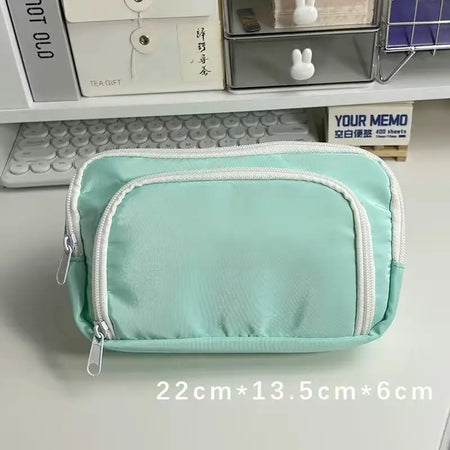 Kawaii Pencil Case | 3 Layer Cute Pen Bag | Large Capacity Korean Organizer No logo-Green