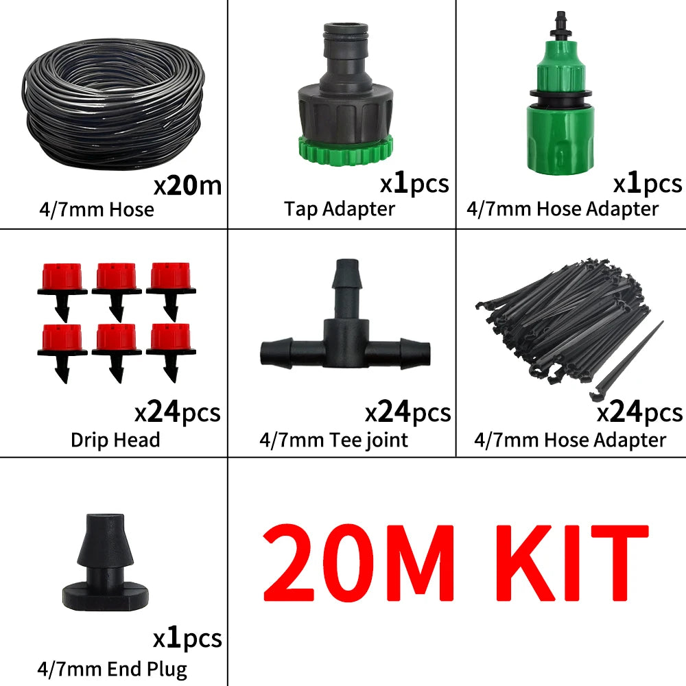 Portable 20M Micro Drip Irrigation System with Adjustable Drippers 20M