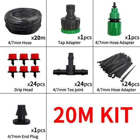 Portable 20M Micro Drip Irrigation System with Adjustable Drippers 20M