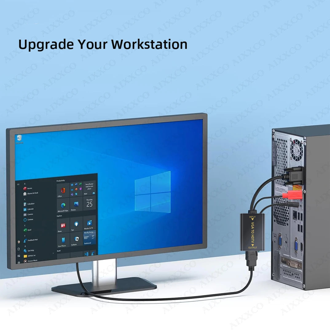 Portable VGA to HDMI-Compatible Converter with 1080P HD Output