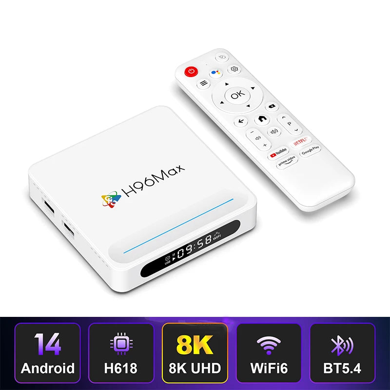 H96 MAX H618 PLUS - 8K Android 14 WiFi6 Voice Assistant
