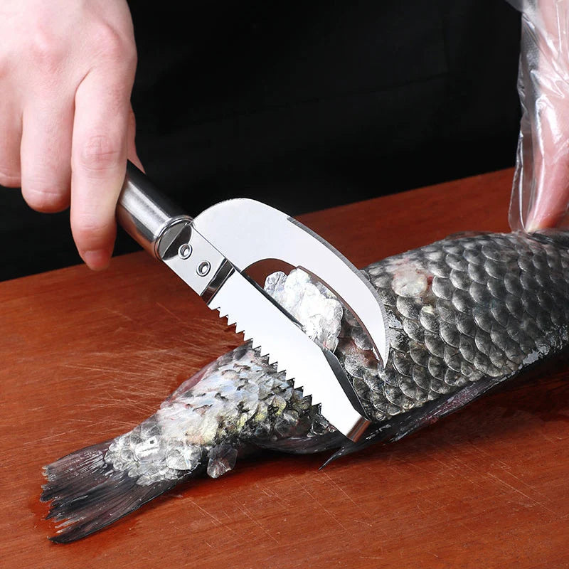 Perie și cuțit răzuitor 2-în-1 din oțel inoxidabil pentru îndepărtarea ușoară a solzilor și curățarea pielii pește