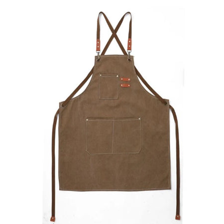 Unisex Canvas Bib Leather Apron &ndash; For Kitchen And Barista Brown