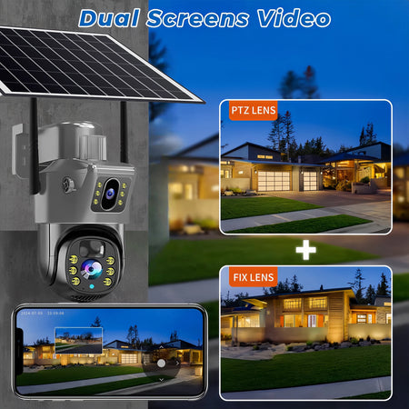 8MP 4K Solar Camera Dual Lens HD Night Vision Safety Protection Built-in Battery PTZ Surveillance 4G Camera Security CCTV