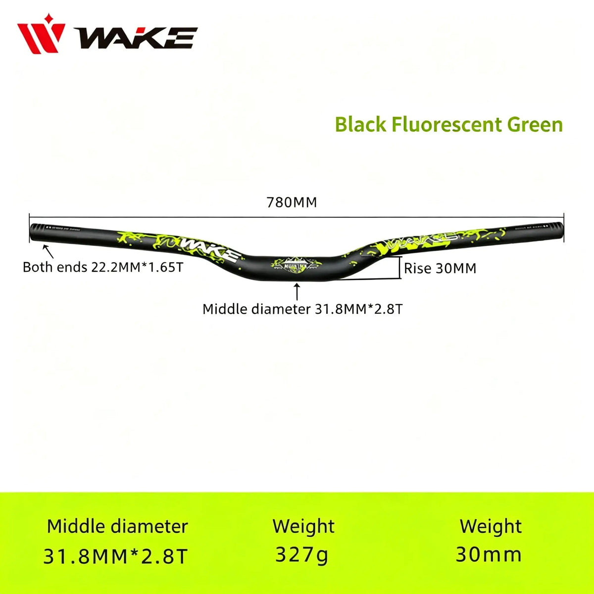 WAKE 30mm Riser Mountain Bike Handlebar 31.8mm*720/780mm Bicycle Handlebar Aluminum Alloy Bicycle Riser Bar Cycling Handle Bar by InterCyprus Trading Ltd