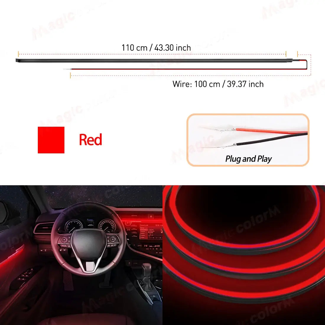 1.1M EL Wire Neon Ambient Light Car Interior Dashboard LED Decorative Lamp Universal DIY Flexible Hidden Cuttable Acrylic Strip by InterCyprus Trading Ltd