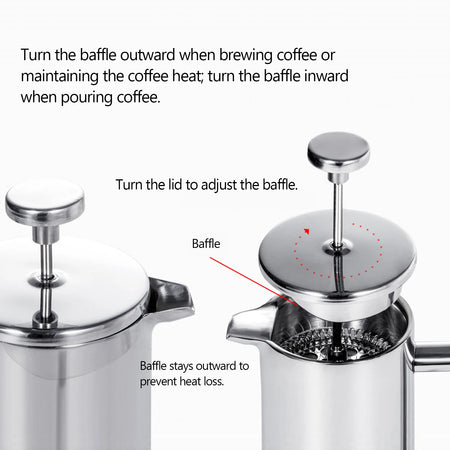 Stainless Steel Double Walled French Press Coffee Maker