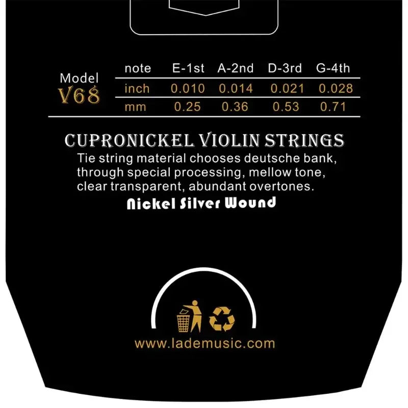 Violin Strings EADG Nickel Silver Wound &ndash; Smooth Tone