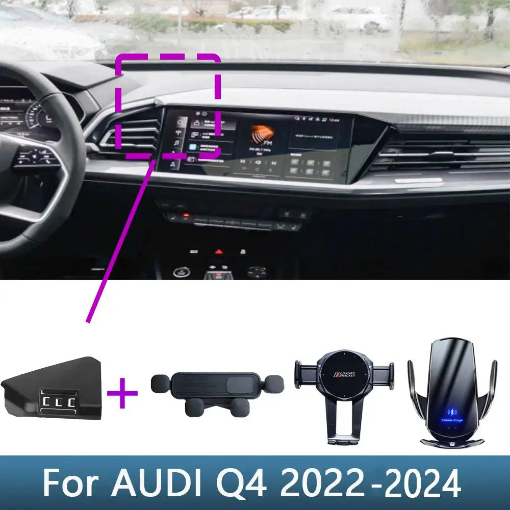 For Audi Q4 2022 2023 2024 Car Phone Holder Special Fixed Bracket Base Wireless Charging Interior Accessories