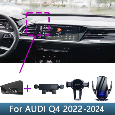 For Audi Q4 2022 2023 2024 Car Phone Holder Special Fixed Bracket Base Wireless Charging Interior Accessories