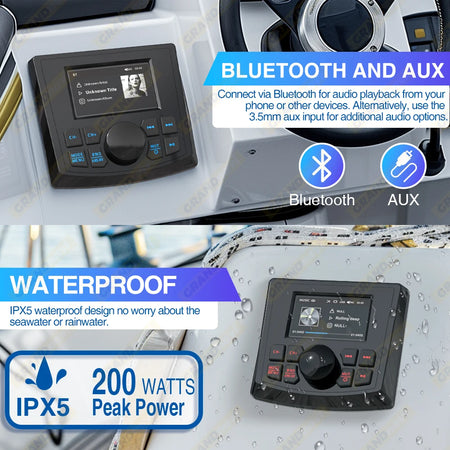 Premium Waterproof Marine MP5 Radio Player with Bluetooth &amp; FM/AM RDS
