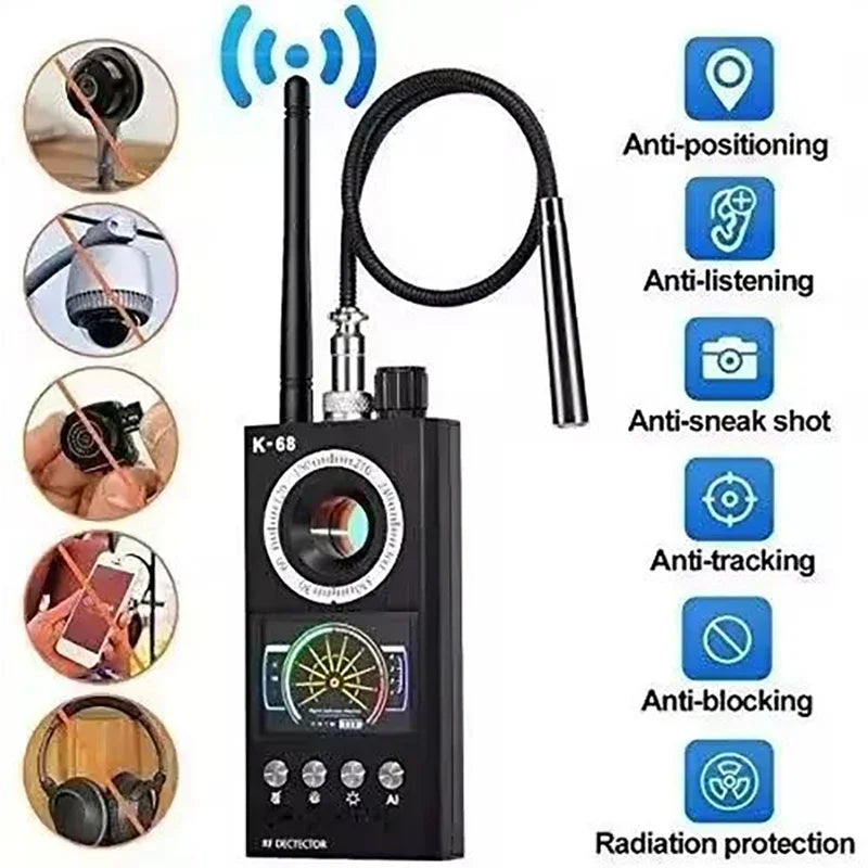 Vakoilukameran havaitsemislaitteet K68 Bug Scanner RF-signaaleille ja piilokameroille