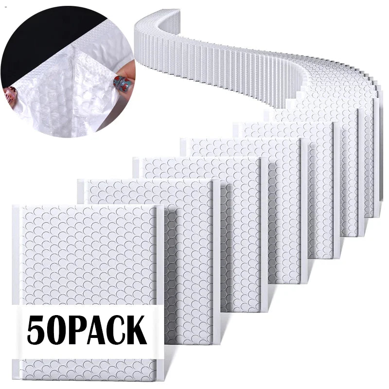 50 Self-Sealing White Padded Bubble Mailers - Tear-Resistant &amp; Waterproof