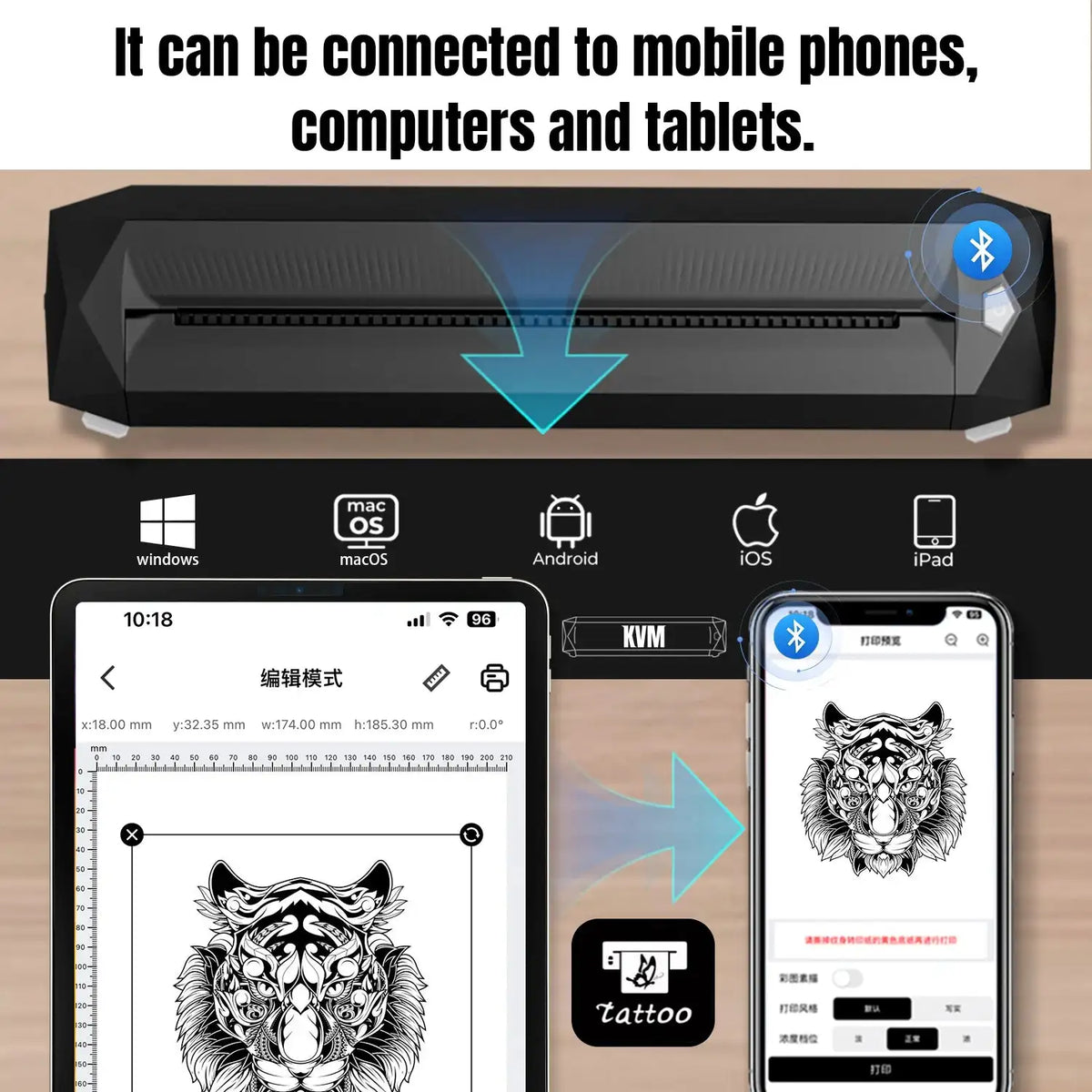 KVM Wireless Tattoo Transfer Printer Thermal Inkless