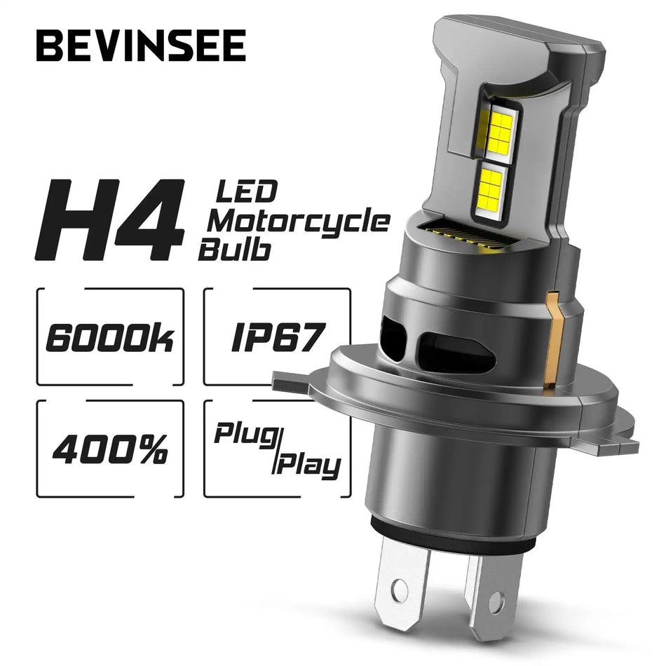 Bevinsee H4 LED Motorfiets Koplamp 6000K 6000LM Hi Lo 12V