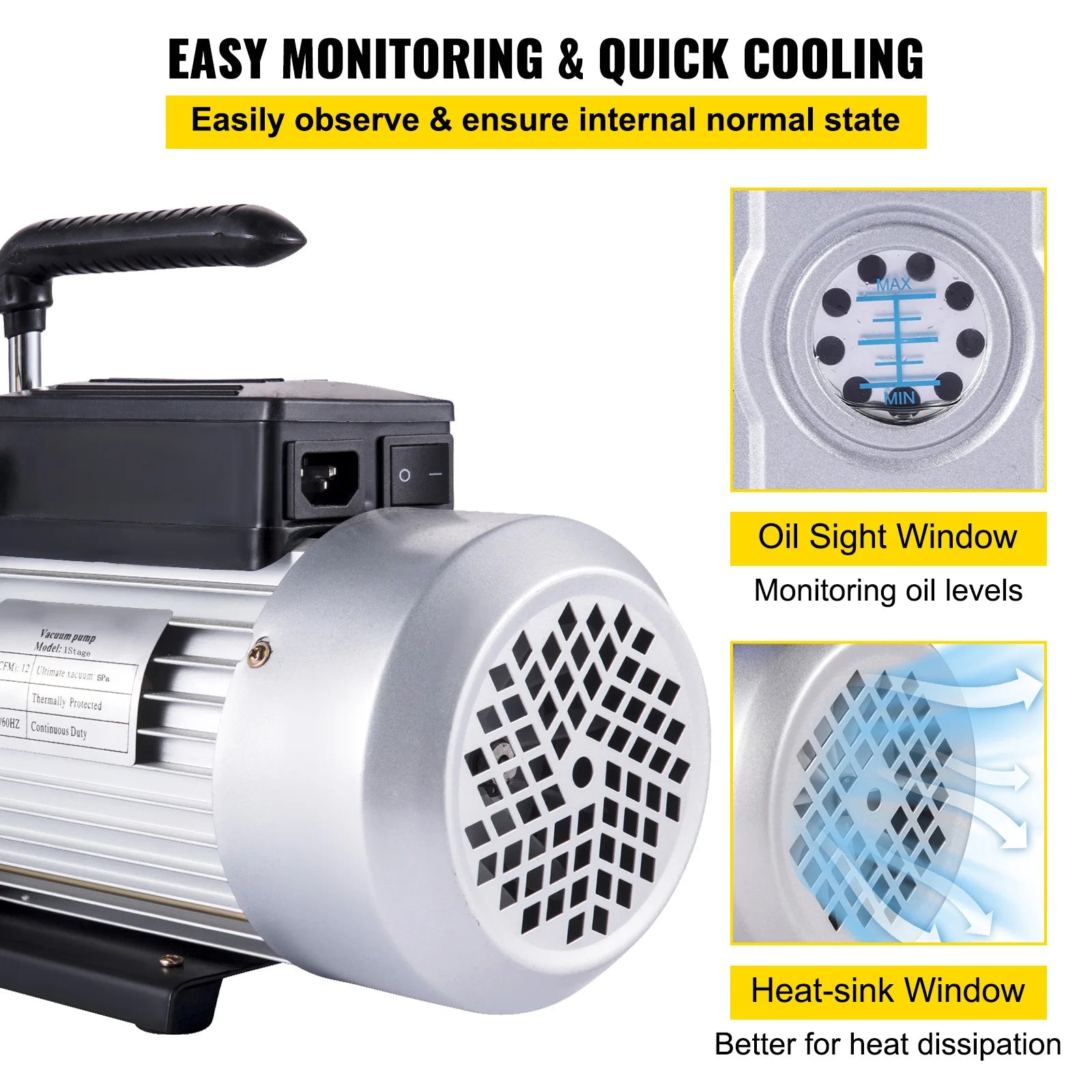 SucceBuy Vacuum Pump 12CFM 1HP One Stage &ndash; Quick Evacuation