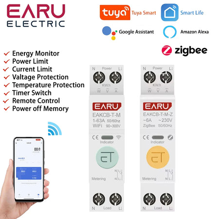 Tuya WiFi Zigbee Smart Circuit Breaker MCB 1P+N 63A with Remote Control and Energy Monitoring 1-63A (Adjustable) / CHINA / Wifi