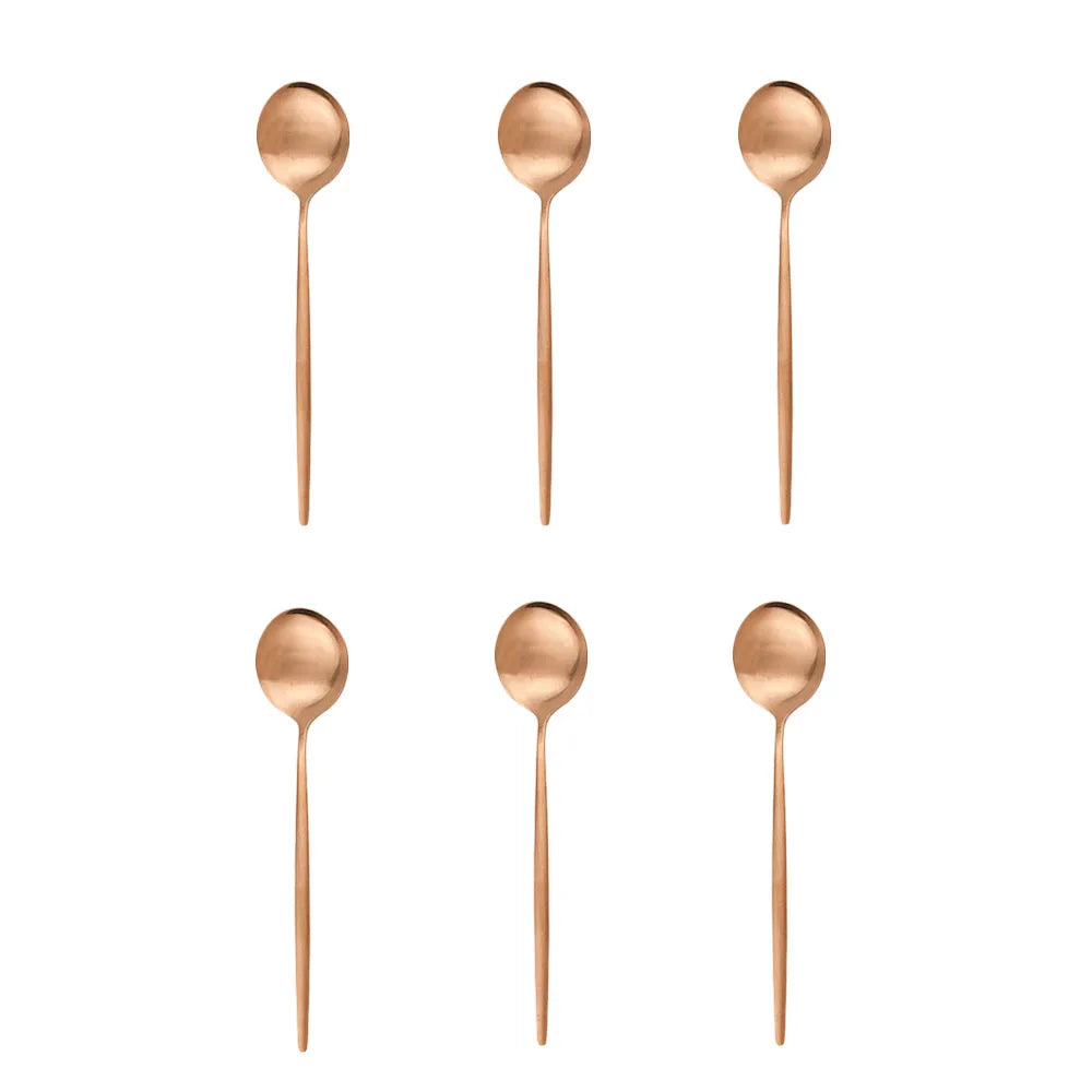 Matte Stainless Steel Teaspoon Set &ndash; Elegant Design for Desserts and Coffee 6Pcs Rose Gold