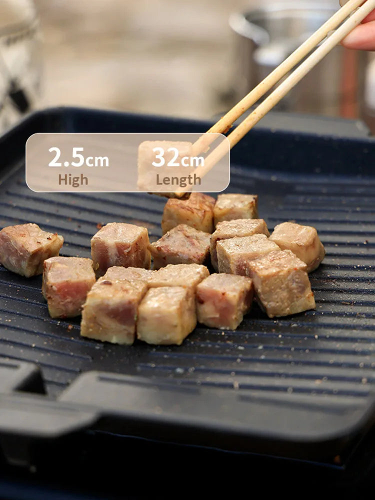 Portable Non-Stick BBQ Grill Pan 32x26cm for Korean Barbecue