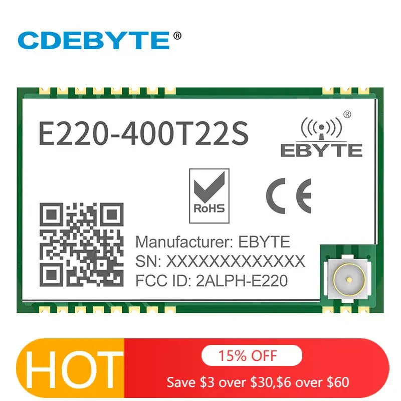 LLCC68 LoRa RF E220 400T22S 22dBm 433MHz ISM SMD Antenna