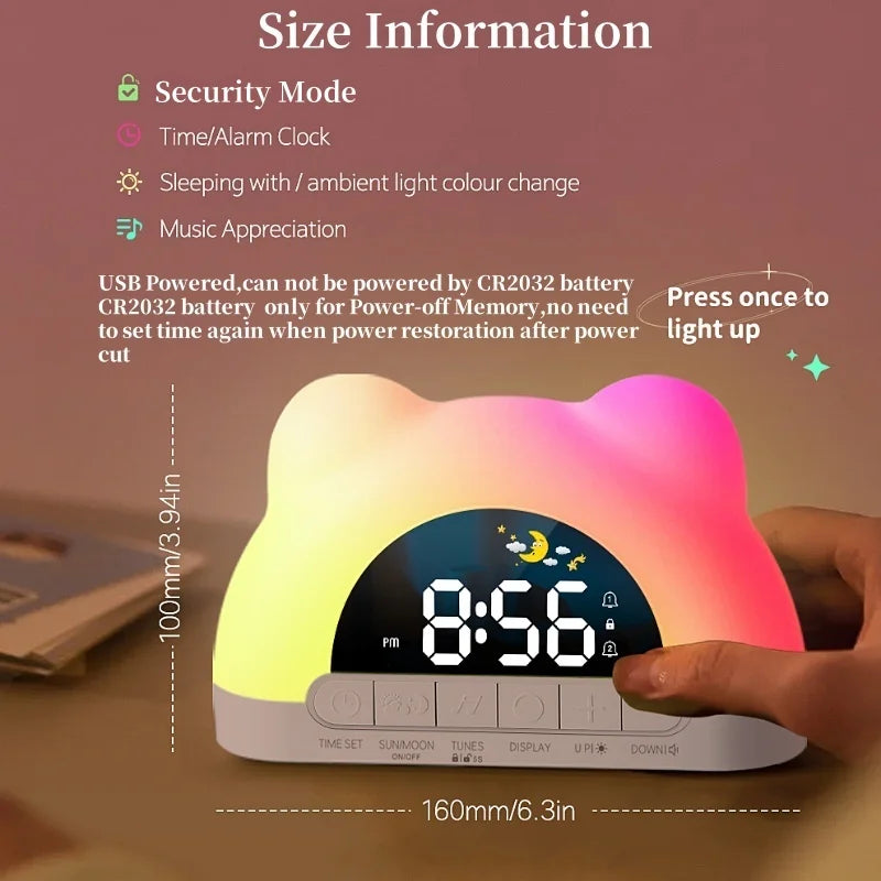 Sveglia digitale con simulazione dell'alba, luce d'atmosfera colorata e funzione snooze