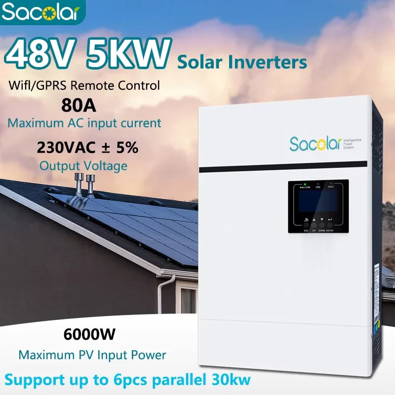 Kezimo Inverter Solare 6KW 48V Con MPPT Integrato Uscita 230VAC Off Grid Parallelo Fino A 6 RS485 CAN WiFi Remoto