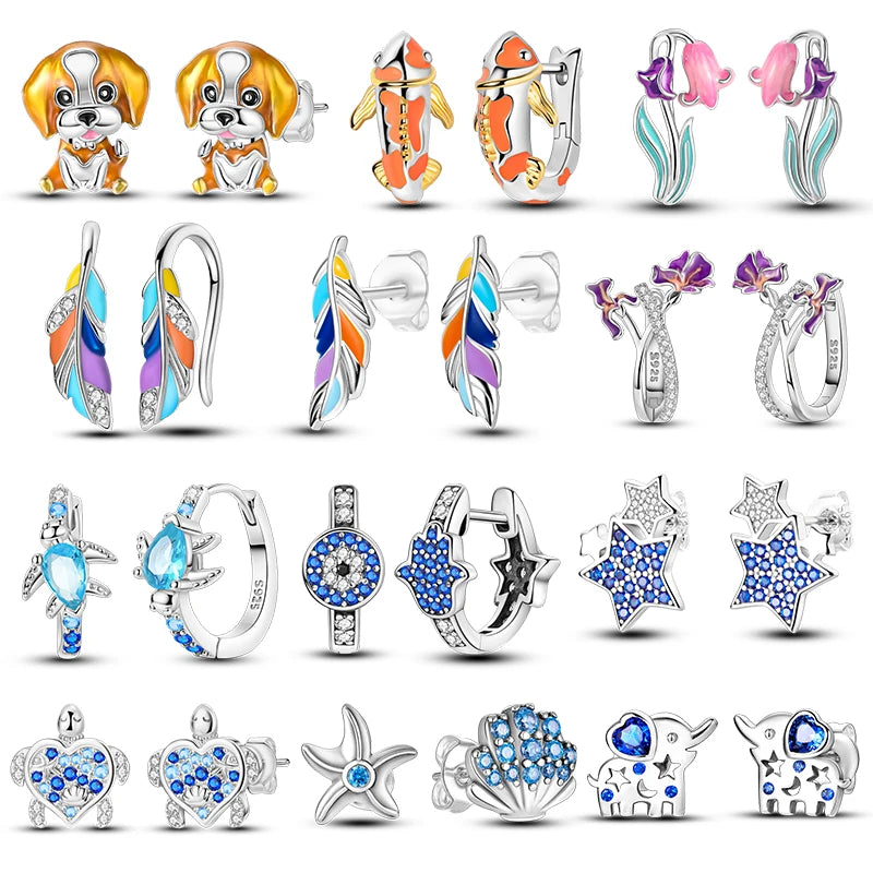 Elegant 925 Sterling Silver Dog Earrings with Zircon and Animal Designs for Women