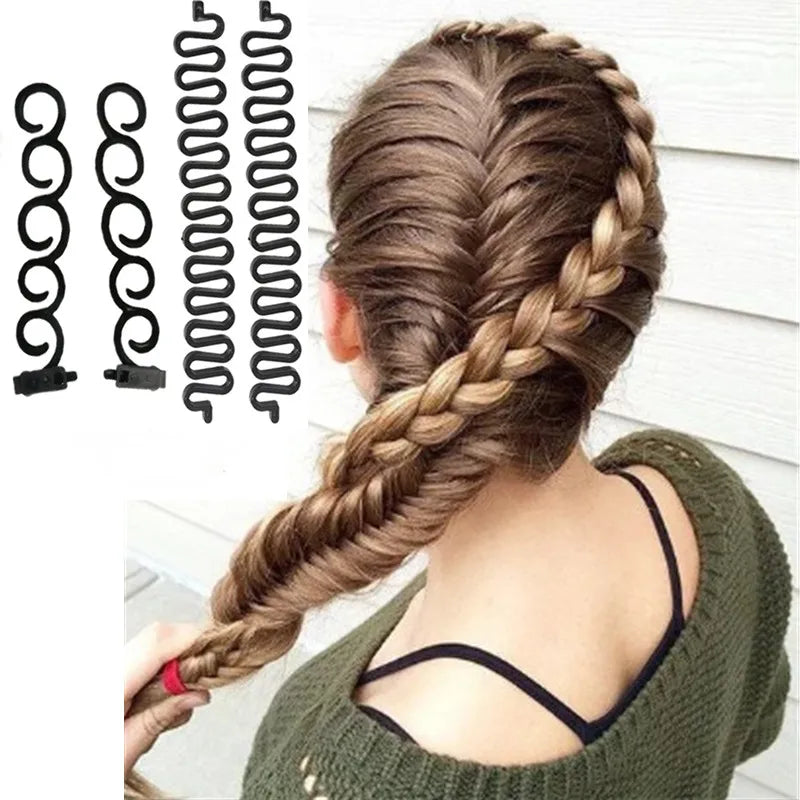 🟠 1 Σετ γοητευτικών Γαλλικών στυλ γυναικών κοριτσιών DIY σφουγγάρι μαλλιά braider plait τρίχες στροβιλισμό εργαλείων μαλλιών εργαλείων styling styling 3 στυλ
