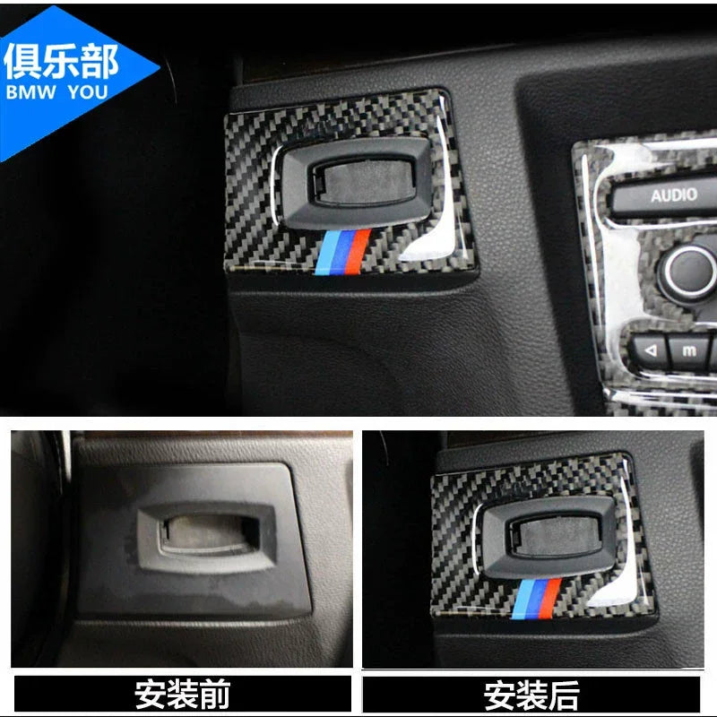 BMW E90 İç Karbon Fiber Kontak Anahtarı Delik Kapağı Trim Çıkartmaları Araba Dekorasyonu için