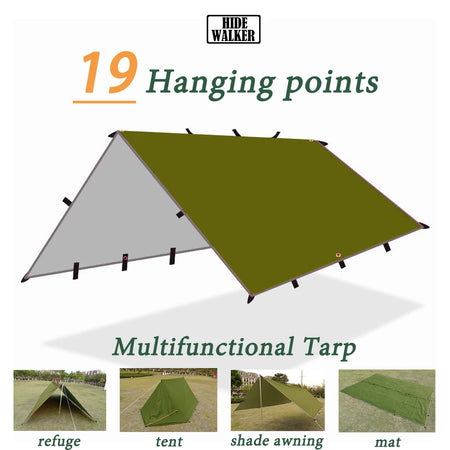 Versatile Waterproof Camping Tarp with 19 Hang Points - Lightweight Sun Shelter