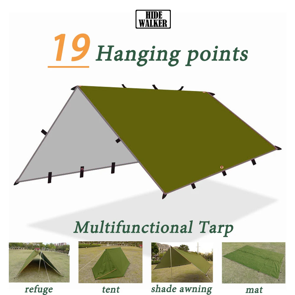 Versatile Waterproof Camping Tarp with 19 Hang Points - Lightweight Sun Shelter