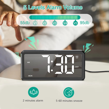 ORIA Wooden Grain Alarm Clock &ndash; Dual Alarm and Snooze Feature