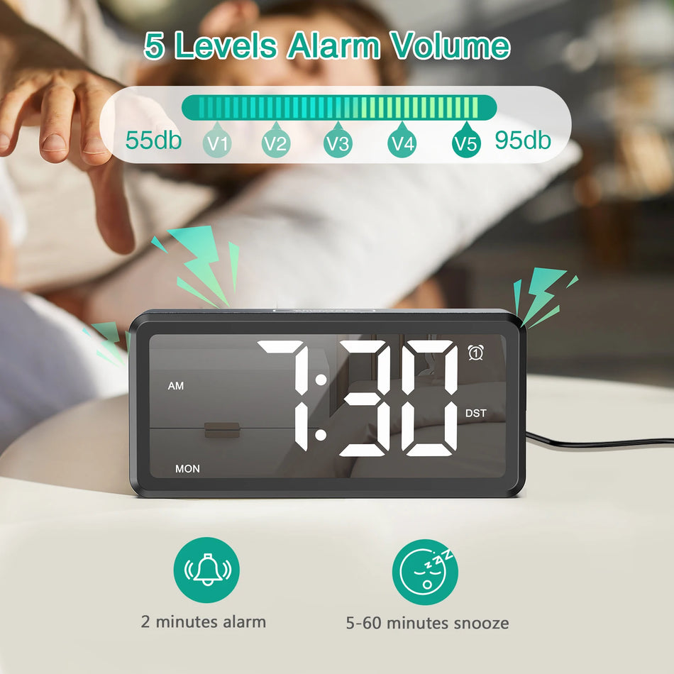 ORIA Wooden Grain Alarm Clock &ndash; Dual Alarm and Snooze Feature