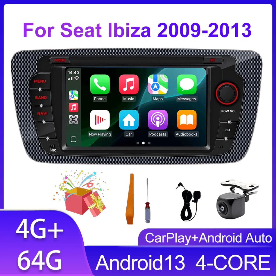 7-calowy Android Radio Samochodowe Double Din do Seat Ibiza 6J 2009-2013, bezprzewodowy CarPlay, GPS, Bluetooth, WiFi, FM RDS