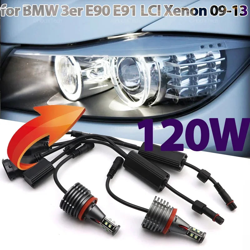 LED eņģeļa acs spuldzes baltas BMW 3. sērijai E90 E91 320i 328i 330i LCI