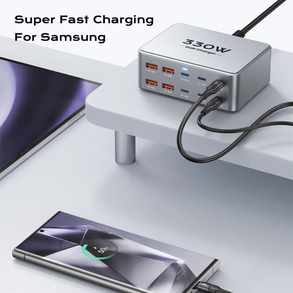 TOPZERO 330W USB C GaN Charger &ndash; Multiport Fast Charging for Laptops and Mobile Devices