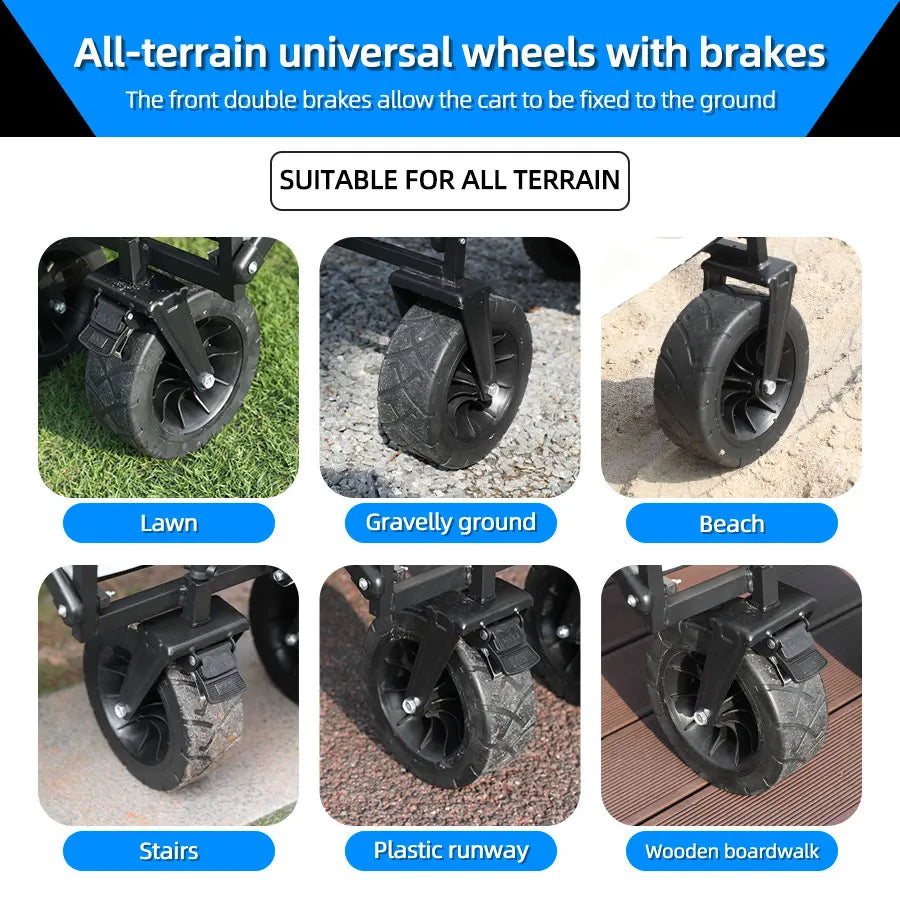 Collapsible Folding Utility Beach Cart Wagon - Heavy Duty Portable Garden &amp; Camping Trolley