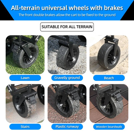 Collapsible Folding Utility Beach Cart Wagon - Heavy Duty Portable Garden &amp; Camping Trolley