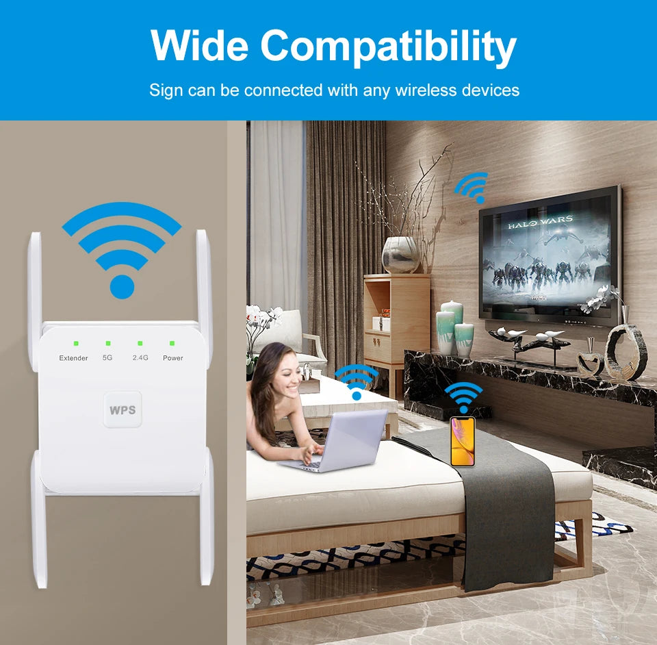 1200Mbps WiFi Repeater 2.4Ghz/5Ghz 802.11ac 4 Antennas &ndash; 5G