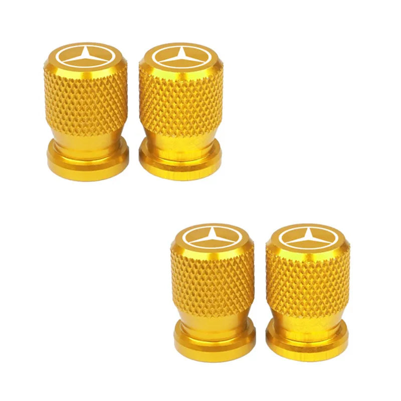 Mercedes Benz Tire Valve Caps &ndash; 4pcs Aluminum Airtight Covers for B/C/E/S Class, A Class, C200L, GLC, GLK, CLA, GLA Gold