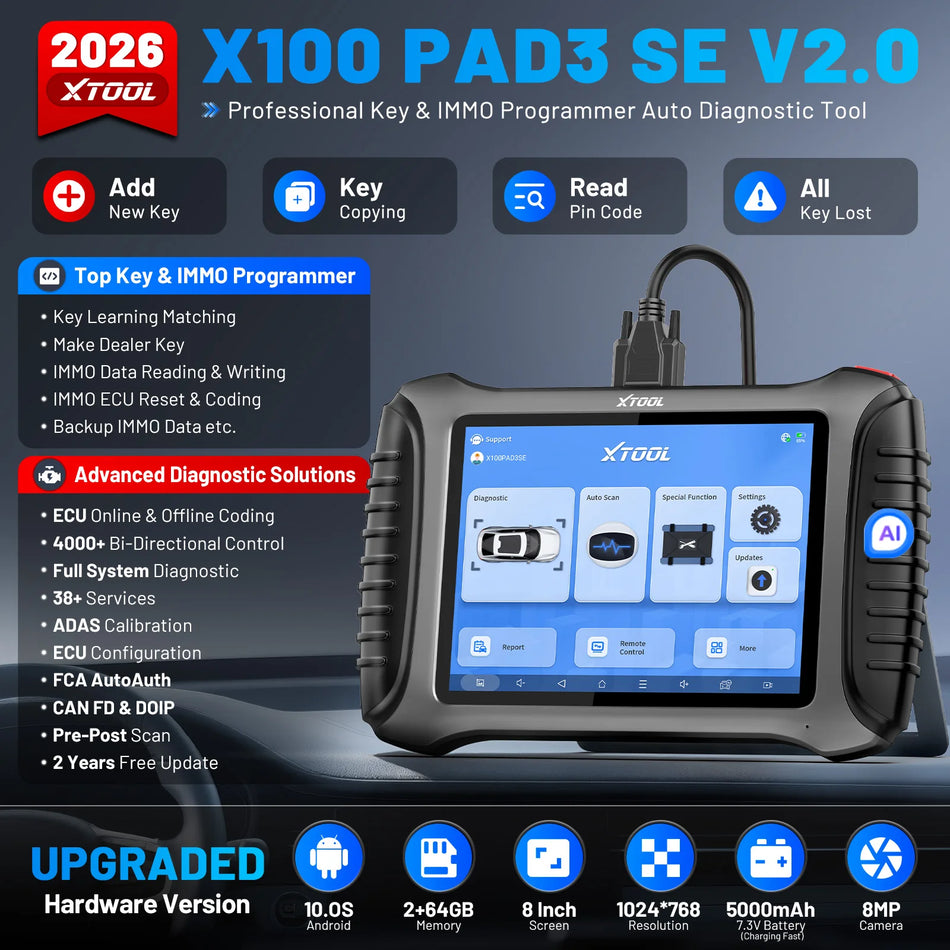 XTOOL X100PAD3 SE Programador de Chaves Immo com Análise Completa do Sistema e Codificação de ECU