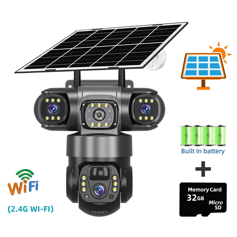 V380 Pro 15MP 6K 10X Zoom Triple Lens 4G Solar Outdoor Three Screen PIR Motion Detection Security CCTV Camera WIFI Cam Add 32G