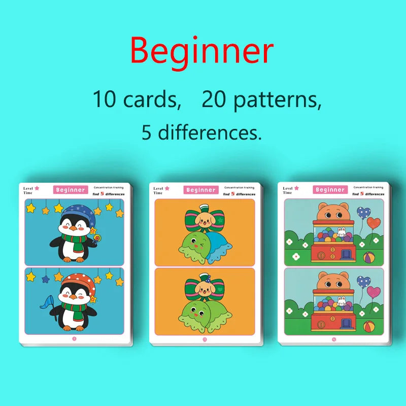 Find the Difference Game, Concentration Training, Educational, Reusable, Erasable Picture Game Beginner