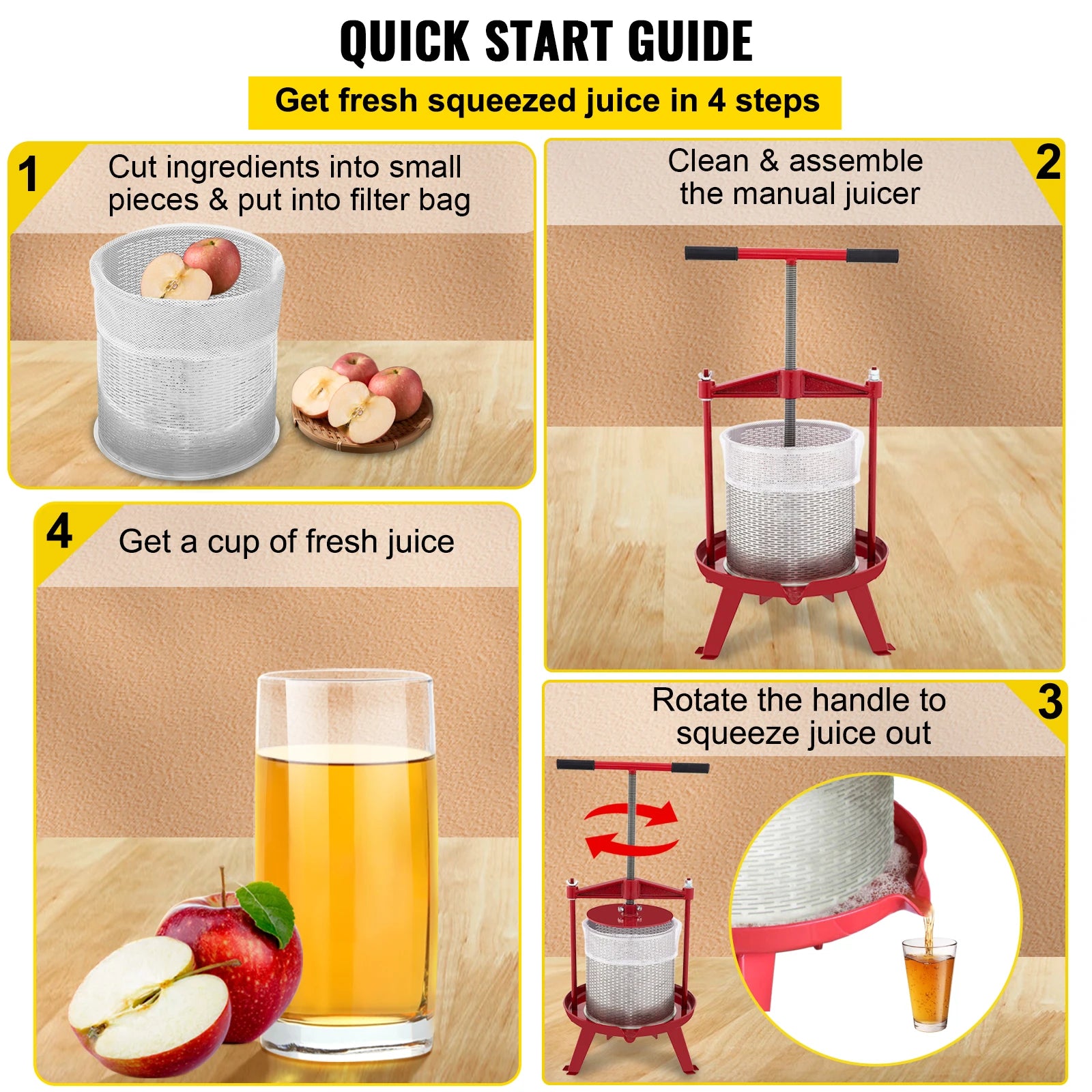 VEVOR Fruit Wine Press 3.7Gal/14L Cast Iron Manual Grape Presser for ...