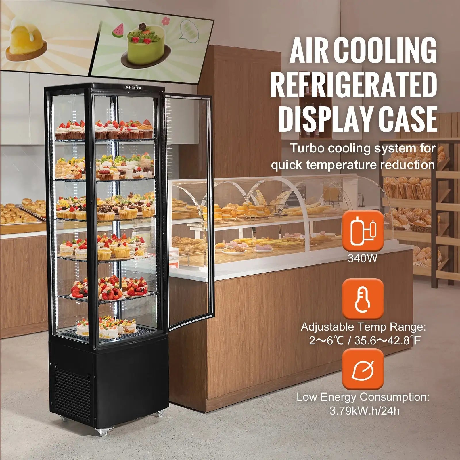 Large Refrigerated Display Case Bakery Pastry LED