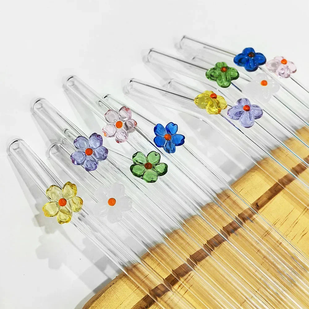 5Pcs Reusable Glass Straws &ndash; Eco-Friendly Flower Shape Design