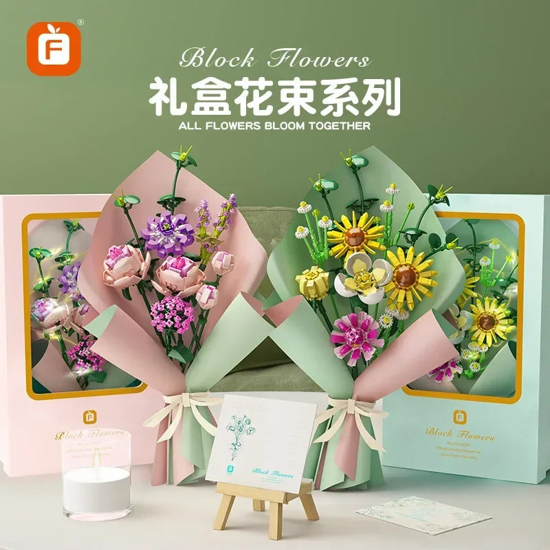 TOYLINX DIY Set di Costruzione di Bouquet di Fiori in Mattoncini Mini da 413 Pezzi