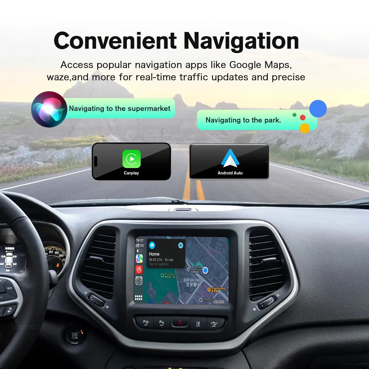 AUTOABC New Upgrade Wireless CarPlay Android Auto For Dodge Challenger Chrysler 300C Jeep 2014-2019 Year MuItimedia Decoder Box by InterCyprus Trading Ltd